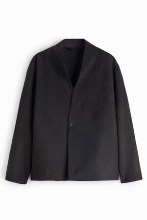 Men's 1 Button Collarless Suede Blazer Suit