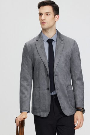 Men’s 2 Button Suede Blazer In Gray