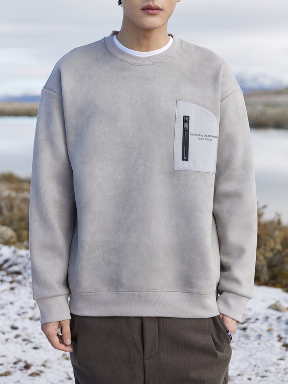 Men's Top Fleece Suede Sweatshirt