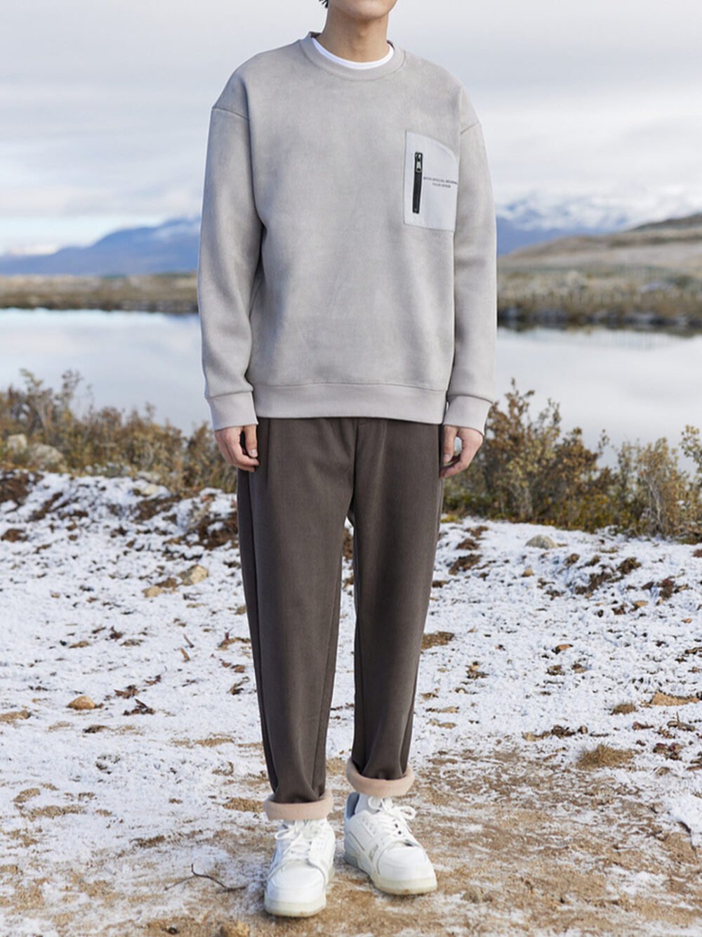 Men's Top Fleece Suede Sweatshirt