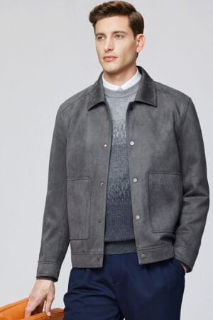 Men's Solid Faux Windproof Suede Jacket