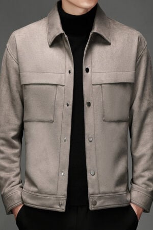 Men's Mini Cargo Lapel Suede Jacket