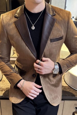 Men’s Leather Splice Suede Blazer Jacket