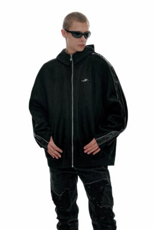 Men's Loose Zipper Hooded Suede Jacket