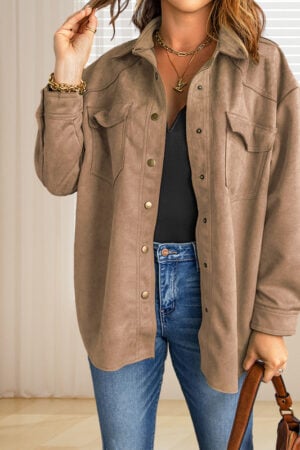 Women's Lapel Suede Cargo Jacket