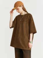 Men's Loose Embroidered Suede T-Shirt