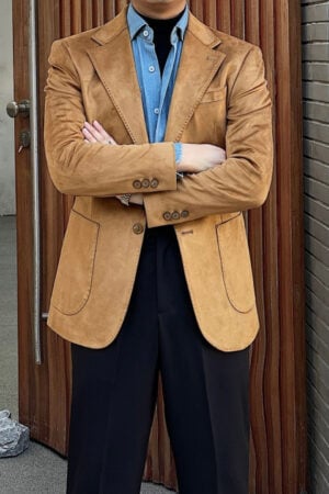 Men’s British Vintage Slim Fit Suede Blazer