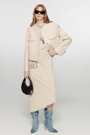 Women's Sheepskin Crop Crew Neck Suede Jacket