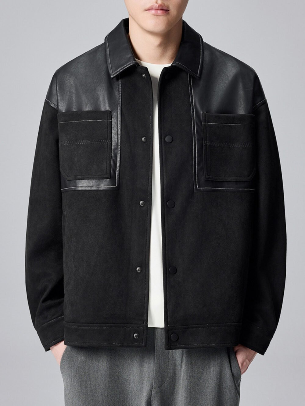 Men's PU Splice Faux Suede Jacket