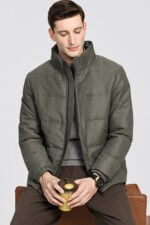 Men's Stand Collar Down Faux Suede Jacket