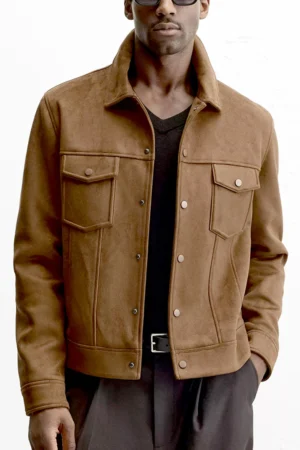 Men's Pockets Cargo Lapel Faux Suede Jacket