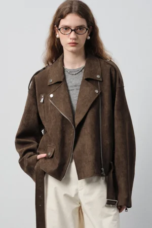 Women's Motorcycle Lapel Crop Faux Suede Jacket