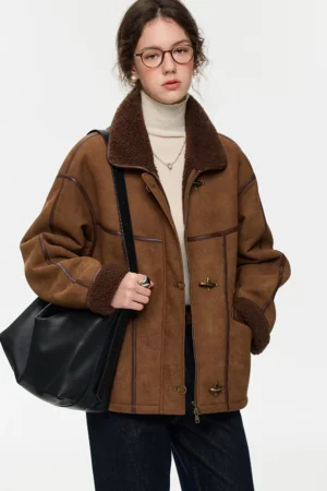 Women's Vintage Metal Button Faux Suede Jacket