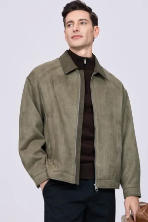Men's Windproof Splice Faux Suede Cargo Jacket